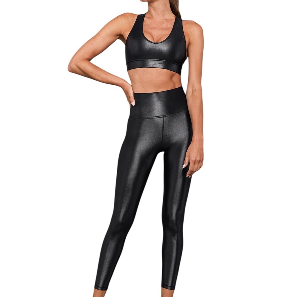 Carbon38 Black Shiny High-Waist Leggings